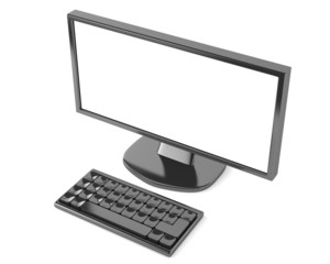 LCD monitor with keyboard isolated on white background