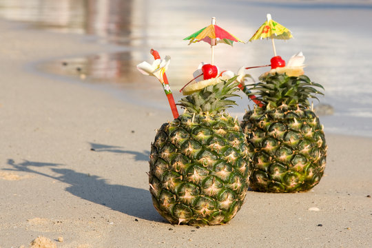 Two tropical cocktails on the beach