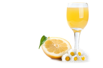 lemon and juice in a glass