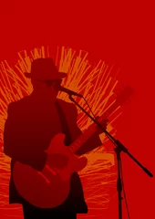 Papier Peint photo autocollant Groupe de musique Guitariste sur fond rouge