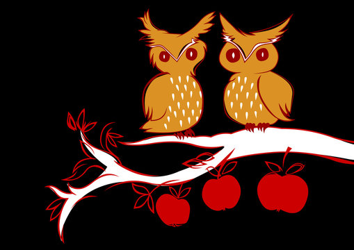 doodle owls sitting on a branch