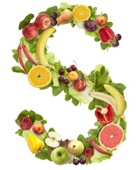 Fruit and vegetable alphabet - letter S