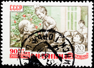 Postal stamp. V.I. Lenin and the child, 1960