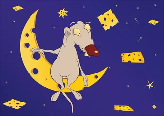 Papier Peint photo autocollant Ciel Souris sur la lune au pays du fromage. Dessin animé