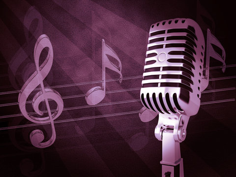 Microphone on abstract musical background