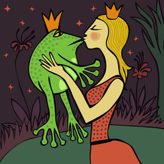 Blonde princess kissing the frog at night © nuanz