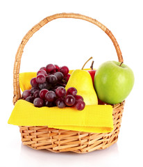 Basket with fruits isolated on white