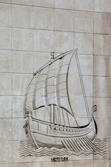 Galley carved on a stone wall