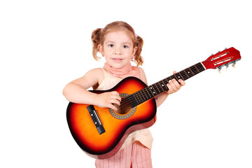little girl play acoustic guitar