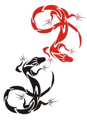 Obraz premium Two lizards (red and black)