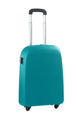 Blue travel suitcase isolated on white