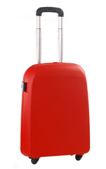 Red travel suitcase isolated on white