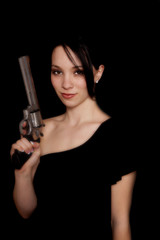 Fototapeta na wymiar woman black with gun
