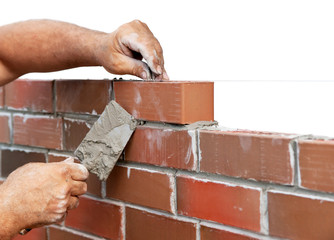 Bricklaying isolated on white