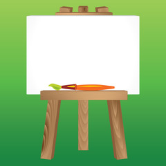 wooden easel, blank canvas and paintbrush