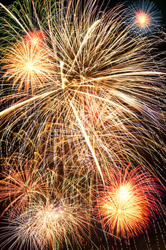 Brightly colorful fireworks  in the night sky