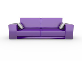 3d purple sofa isolated on white