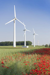 Windkraftanlage im Sonnenaufgang