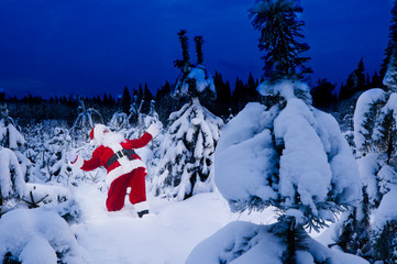Surprised Santa at the winter forest