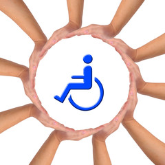Conceptual image, help and care for handicapped person.