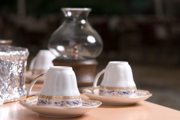 Turkish coffee cups upside down ready for fortune telling.