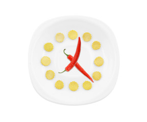 Food clock isolated on white