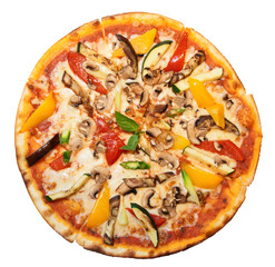 Tasty vegetable pizza, isolated, clipping path included