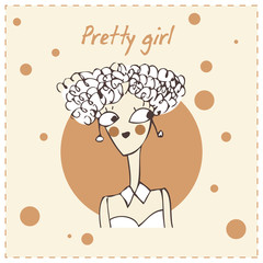 Pretty cartoon girl silhouette card