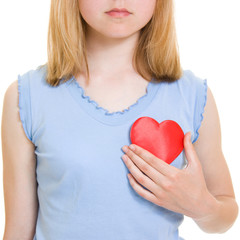 A girl with a heart on a white background.