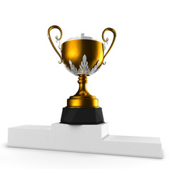 3d gold cups on podium