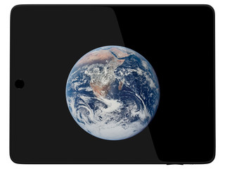 Tablet Computer with Earth Planet from Space