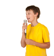 boy speking with microphone