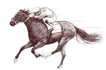 Tuinposter paard en jockey © Isaxar