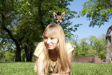 Portrait of the girl and small dog