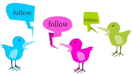 Illustration: Vögel mit Sprechblasen, follow