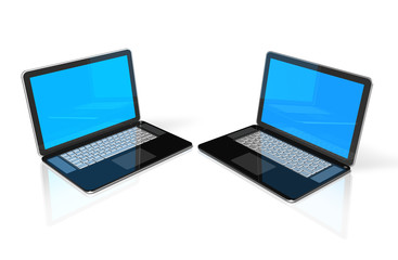 Obraz na płótnie Canvas two black Laptop computers isolated on white