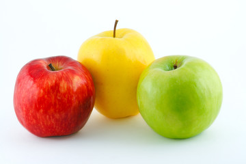 The red, yellow and green juicy fresh apples