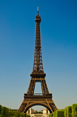 Fototapeta na wymiar Eiffel Tower in portrait orientation with blue sky