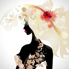 Peel and stick wall murals Flowers women abstract decorative composition with girl