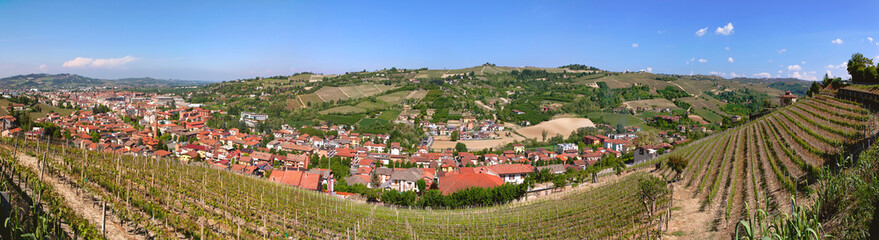 Fototapeta na wymiar Panoramic view on hills and Alba, northern Italy.