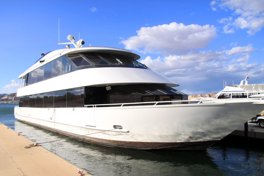 Luxury yacht at marina on a sunny day