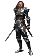 Fotobehang Vrouwelijke ridder in glanzend harnas © Algol