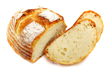 Appetizing white bread on a white background.