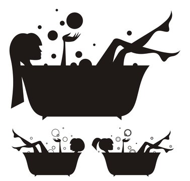 Vector silhouettes: girls in the bath