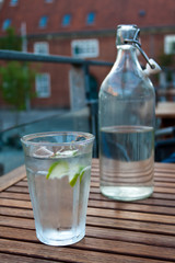 Glass and bottle of water