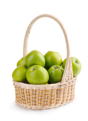 apples in a basket on a white background