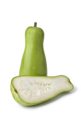 Whole and half green bottle gourd