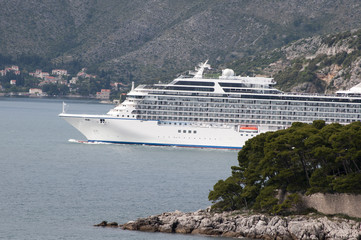 Cruise ship coming into Dubrovnic in Croatia