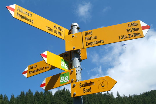 indicatore di sentieri nelle alpi svizzere