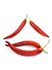 Fotobehang Long red chili as a mouth © patpitchaya